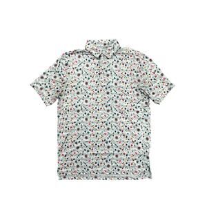 1764 Festival Print Golf Polo in Silver Gray Ivory Multi-Print — Size M